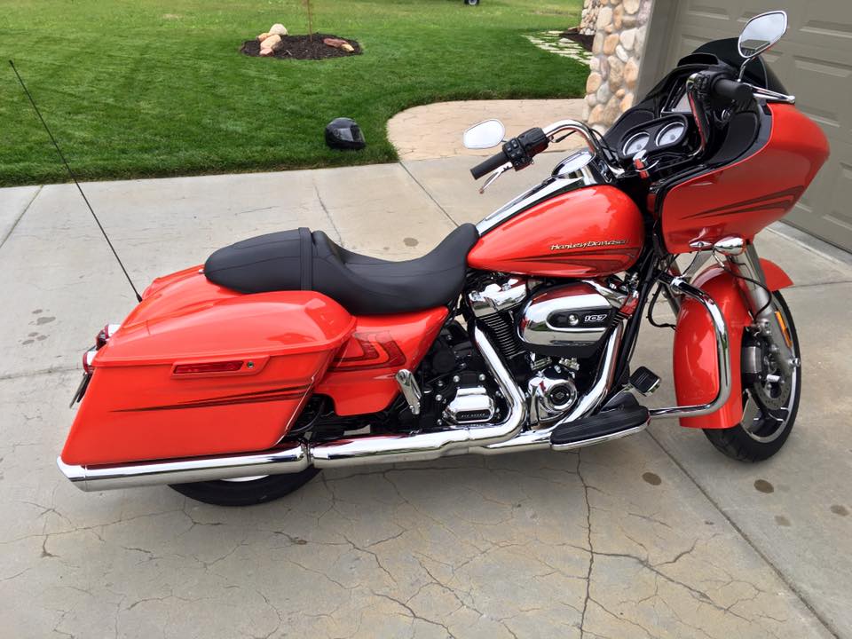 Red motorcycle on driveway